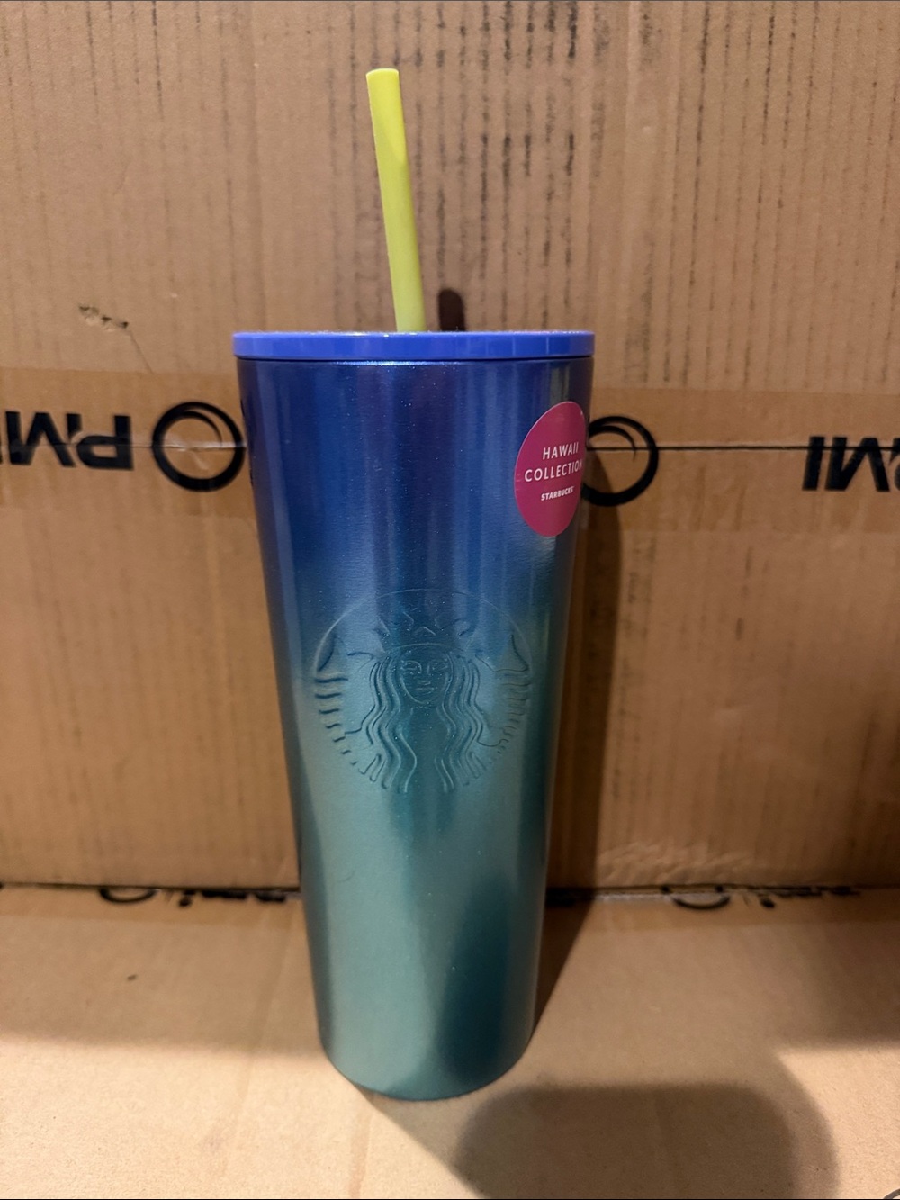 Starbucks Blue-Teal Gradient Tumbler with Yellow Straw
